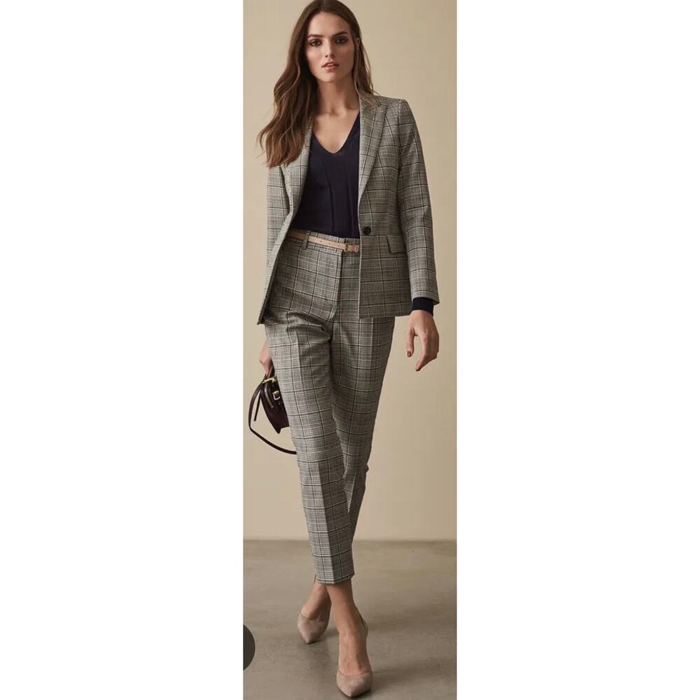 REISS Alenna Slim Fit Tailored Plaid wool blend Trousers Pants, Size 6